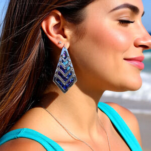 Vintage Mexican Alpaca Chevron Abalone Earrings